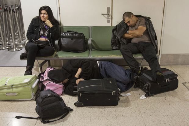 Cancelled flight passengers, Heathrow Airport, London, 2012