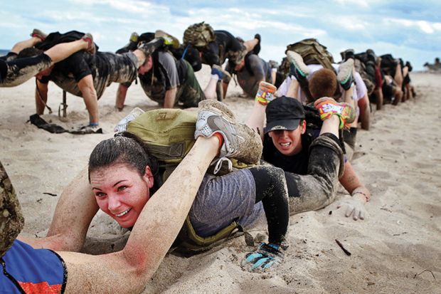 Human caterpillar on beach