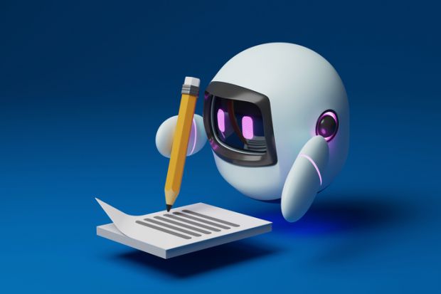 A robot writing with a pencil, symbolising editing