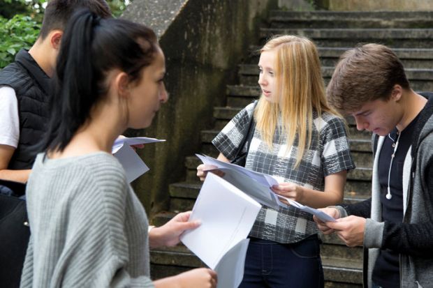 College students receiving exam results