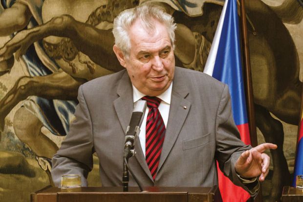 Czech president Milos Zeman speaking at press conference at Prague Castle, 2015