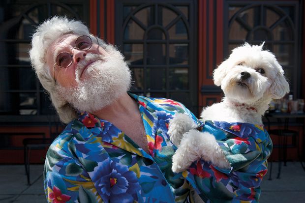 Man and dog dressed alike