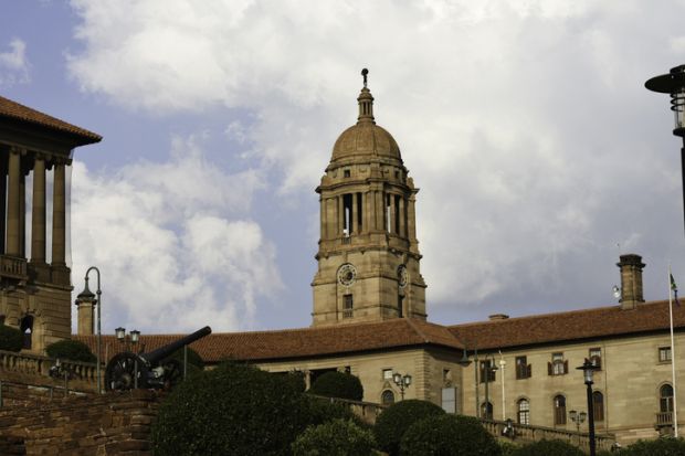 Eastern clock tower and buildings of the Union Buildings, Pretoria, South Africa