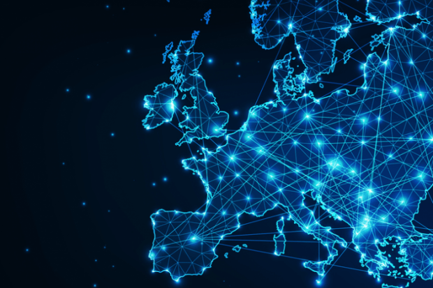 A map of Europe with cities connected