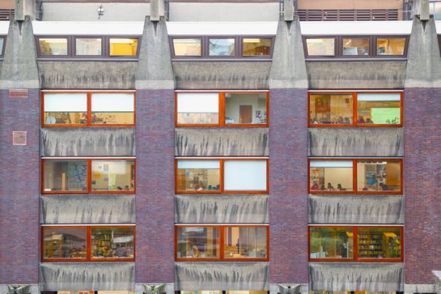 Exterior of City of London School for Girls at Barbican estate complex in London