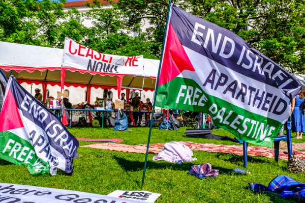 A protest against the Israel-Palestine conflict on a university campus