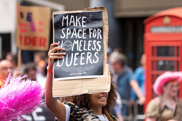 Make space for homeless queers placard at Pride London 2022