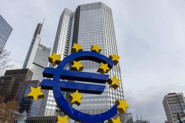 Euro sign statue in Frankfurt Am Main, Germany