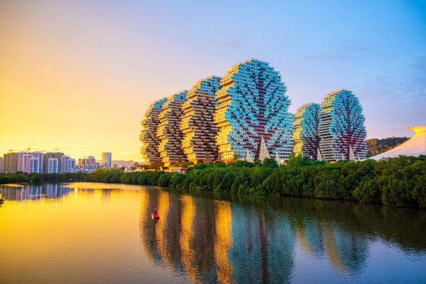 Tourist complex Beauty Crown Hotel in Sanya is the largest hotel in the world in Hainan, China.