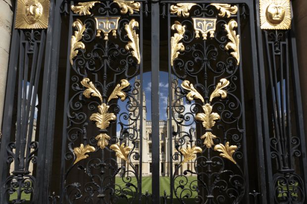 Ornate gateway entrance to All Souls College, University of Oxford, England