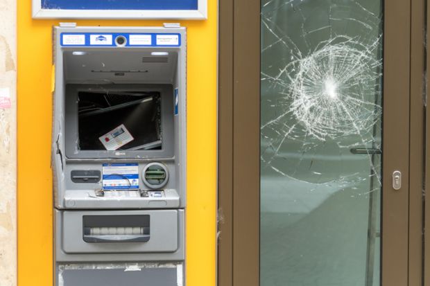 Smashed cash dispenser ATM