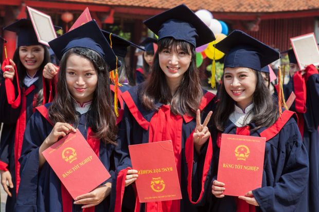  It is traditional for students to celebrate their graduation at the Temple of Literature (Văn Miếu), a temple dedicated to Confucius, and built in the 11th century as the Imperial Academy (Quốc Tử Giám), Vietnam's first national university.