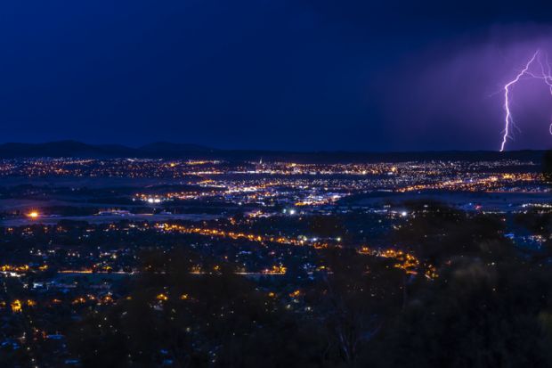 Thunder strikes in northern Canberra at night