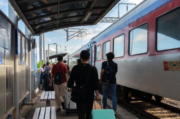 Cheongju International Airport Railway Station platform in Cheongju, Korea.