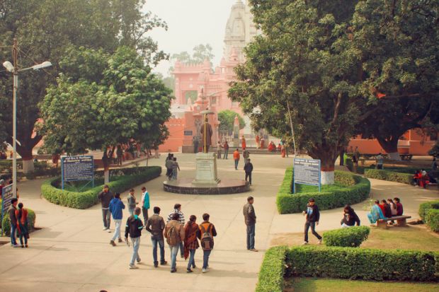 Students go to campus through the park of Bannares Hindu University on January 3, 2013.