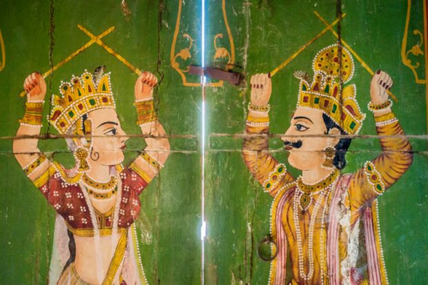 Jain temple Bhandreshwar paintings in Bikaner, Rajasthan, India