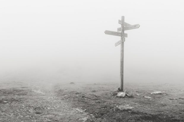 Moors roadsigns in fog