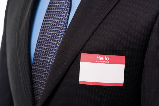 Businessman wearing blank name badge