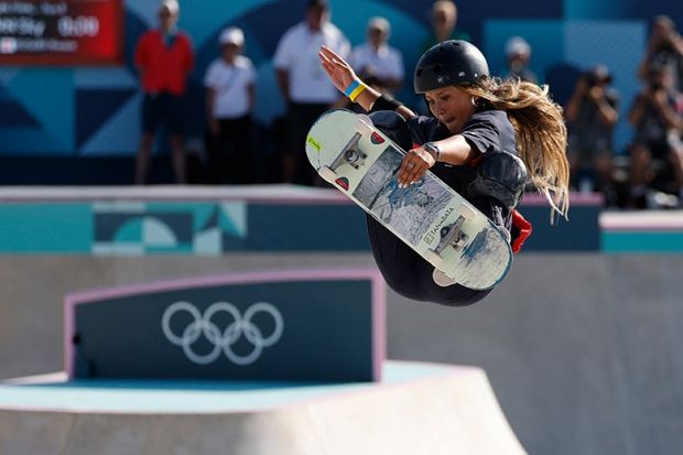 Sky Brown competing at the Paris Olympics