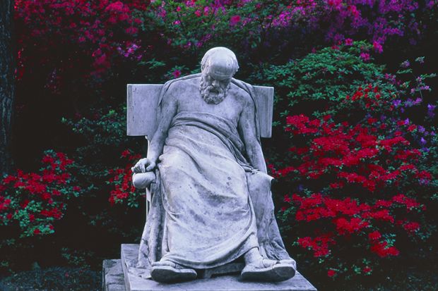 A statue of Socrates, slumped in his seat, illustrating that Kingston University’s acclaimed philosophy centre is set to close.