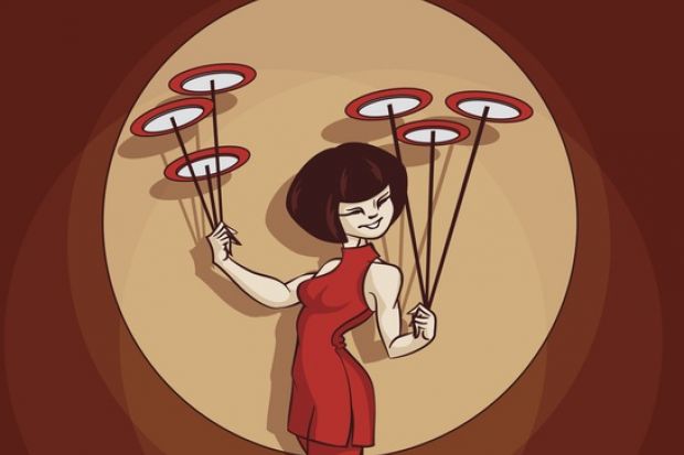 Illustration: A woman spinning plates, symbolising spin-outs