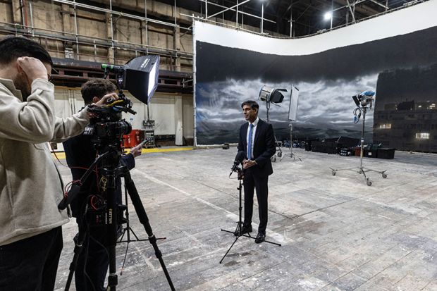 Prime Minister Rishi Sunak on a visit to the National Film and Television School in Beaconsfield