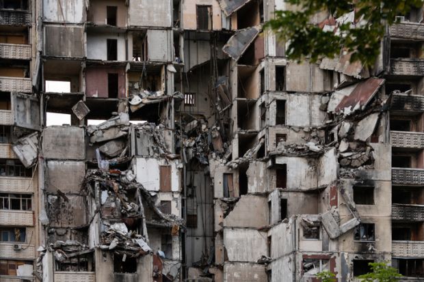 A bombed building in Ukraine