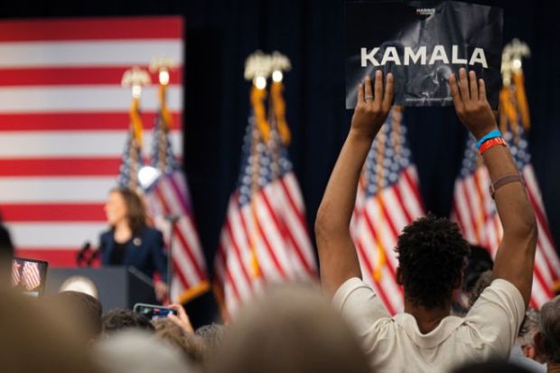 Vice President Kamala Harris speaks at a campaign event on July 23rd, 2024 to illustrate Harris presidency could bring loan forgiveness and access focus