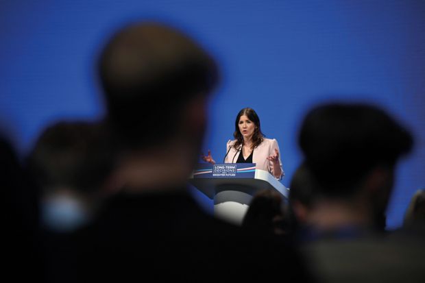 Michelle Donelan addresses the annual Conservative Party Conference in Manchester as she is described in the article