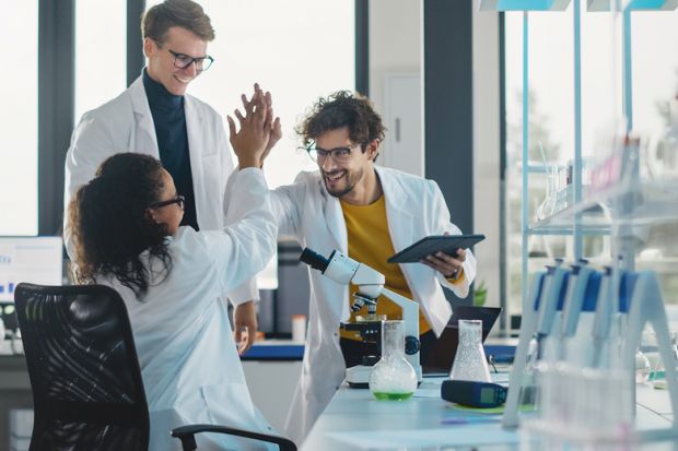 Scientists discovers new drug compound and celebrate it with high five to illustrate Brought low by the academic roller coaster? Celebrate everything!