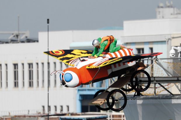 A competitor attempting to fly his homemade craft in  in Taichung to illustrate Quality concerns over Taiwan’s international student drive