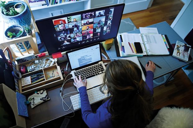 Student doing online lessons at a computer